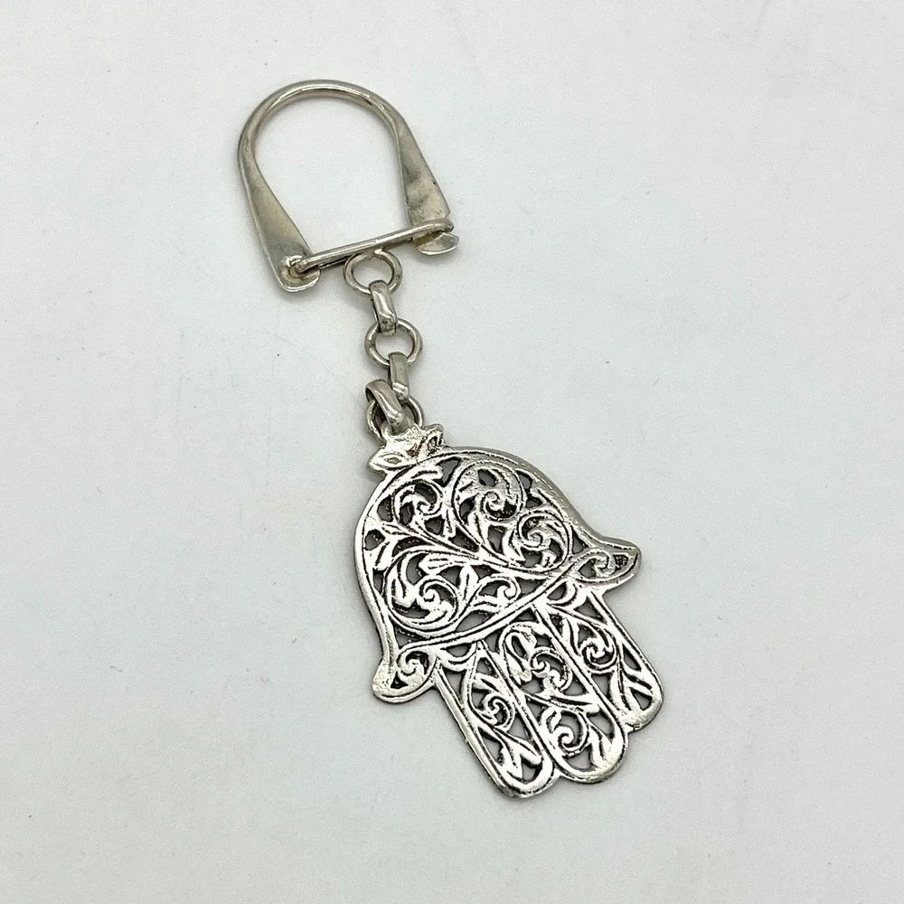 Hamsa‎ Hand Keychain Silver Tone Metal Charm Key Ring Spiritual Gift